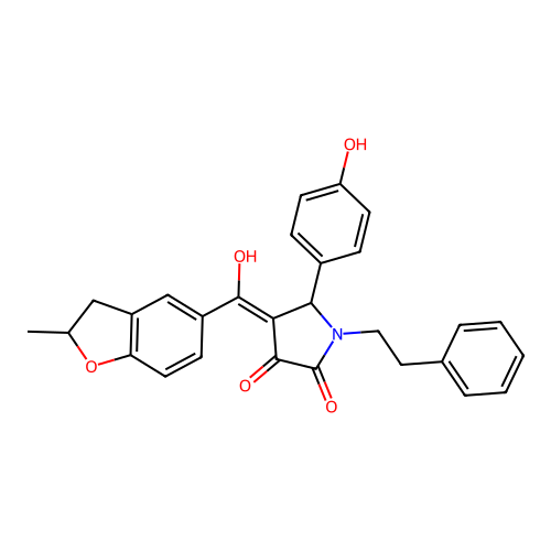 (4E)-4-[hydroxy(2-methyl-2,3-dihydro-1-benzofuran-5-yl)methylidene]-5-(4-hydroxyphenyl)-1-(2-phenylethyl)pyrrolidine-2,3-dione structure