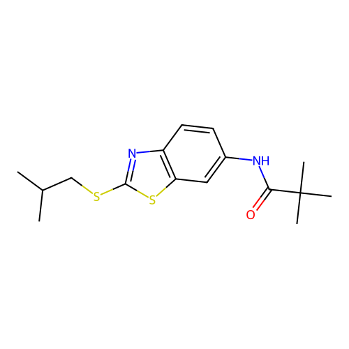 2,2-dimethyl-N-{2-[(2-methylpropyl)sulfanyl]-1,3-benzothiazol-6-yl}propanamide structure
