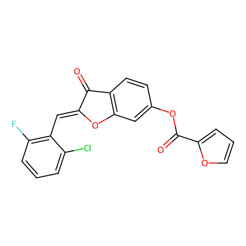 (Z)-2-(2-chloro-6-fluorobenzylidene)-3-oxo-2,3-dihydrobenzofuran-6-yl furan-2-carboxylate structure