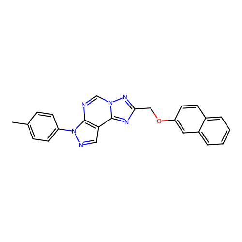 2-((naphthalen-2-yloxy)methyl)-7-(p-tolyl)-7H-pyrazolo[4,3-e][1,2,4]triazolo[1,5-c]pyrimidine structure