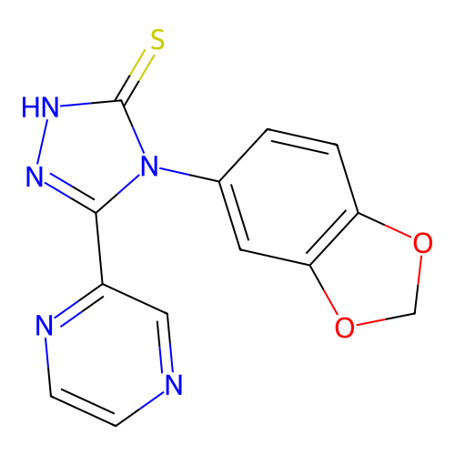 4-(1,3-benzodioxol-5-yl)-5-(pyrazin-2-yl)-4H-1,2,4-triazole-3-thiol structure