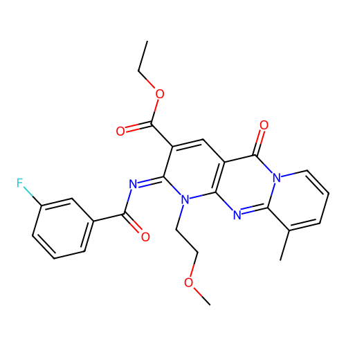 (Z)-ethyl 2-((3-fluorobenzoyl)imino)-1-(2-methoxyethyl)-10-methyl-5-oxo-2,5-dihydro-1H-dipyrido[1,2-a:2',3'-d]pyrimidine-3-carboxylate structure