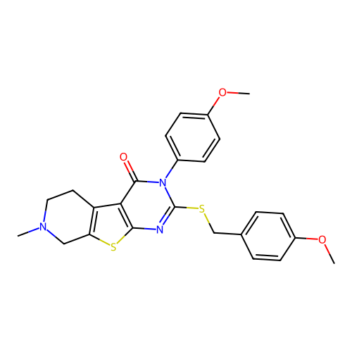 2-((4-methoxybenzyl)thio)-3-(4-methoxyphenyl)-7-methyl-5,6,7,8-tetrahydropyrido[4',3':4,5]thieno[2,3-d]pyrimidin-4(3H)-one structure
