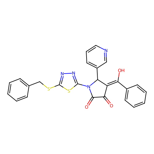 1-(5-benzylsulfanyl-1,3,4-thiadiazol-2-yl)-4-[hydroxy(phenyl)methylidene]-5-pyridin-3-ylpyrrolidine-2,3-dione structure