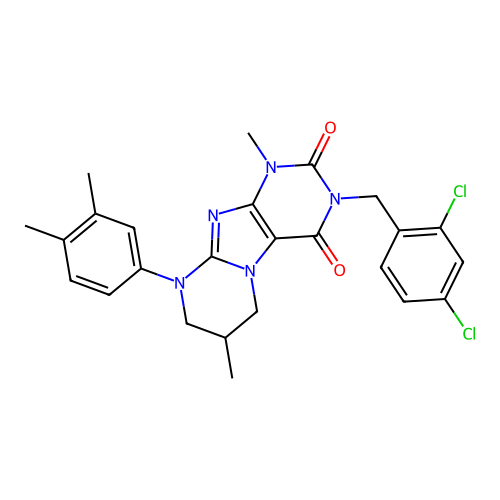 3-(2,4-dichlorobenzyl)-9-(3,4-dimethylphenyl)-1,7-dimethyl-6,7,8,9-tetrahydropyrimido[2,1-f]purine-2,4(1H,3H)-dione structure