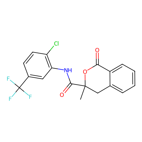 N-[2-chloro-5-(trifluoromethyl)phenyl]-3-methyl-1-oxo-3,4-dihydro-1H-isochromene-3-carboxamide structure