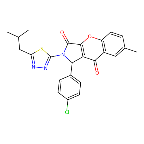 1-(4-chlorophenyl)-7-methyl-2-[5-(2-methylpropyl)-1,3,4-thiadiazol-2-yl]-1,2-dihydrochromeno[2,3-c]pyrrole-3,9-dione structure
