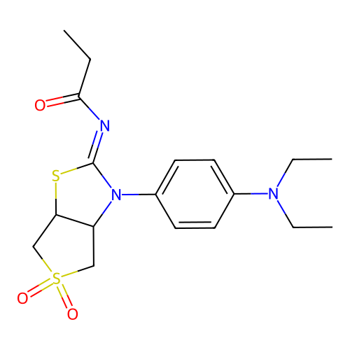 N-[(2Z)-3-[4-(diethylamino)phenyl]-5,5-dioxidotetrahydrothieno[3,4-d][1,3]thiazol-2(3H)-ylidene]propanamide structure