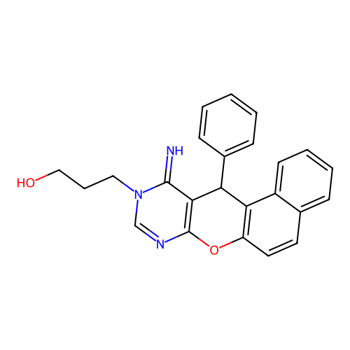 3-(11-imino-12-phenyl-11H-benzo[5,6]chromeno[2,3-d]pyrimidin-10(12H)-yl)propan-1-ol structure