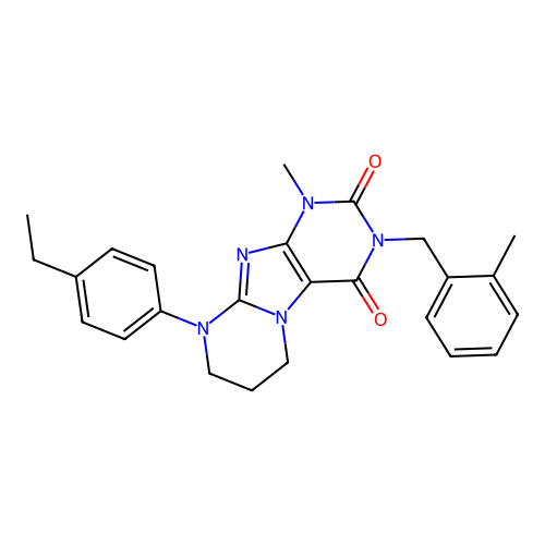 9-(4-ethylphenyl)-1-methyl-3-(2-methylbenzyl)-6,7,8,9-tetrahydropyrimido[2,1-f]purine-2,4(1H,3H)-dione structure