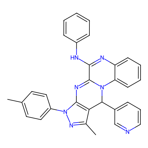 10-methyl-8-(4-methylphenyl)-N-phenyl-11-(pyridin-3-yl)-8,11-dihydropyrazolo[3',4':4,5]pyrimido[1,2-a]quinoxalin-6-amine structure