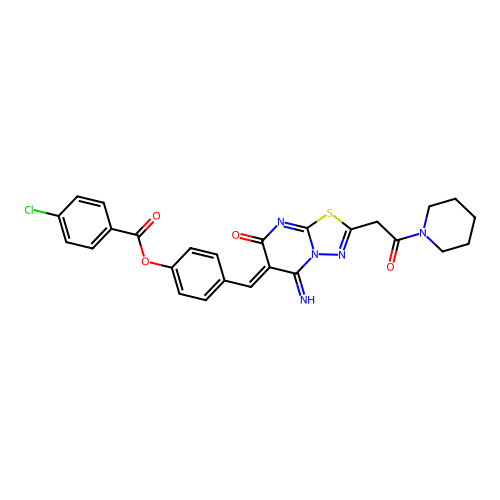 (Z)-4-((5-imino-7-oxo-2-(2-oxo-2-(piperidin-1-yl)ethyl)-5H-[1,3,4]thiadiazolo[3,2-a]pyrimidin-6(7H)-ylidene)methyl)phenyl 4-chlorobenzoate structure