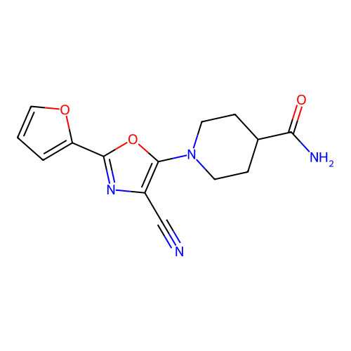 1-[4-Cyano-2-(2-furanyl)-5-oxazolyl]-4-piperidinecarboxamide structure