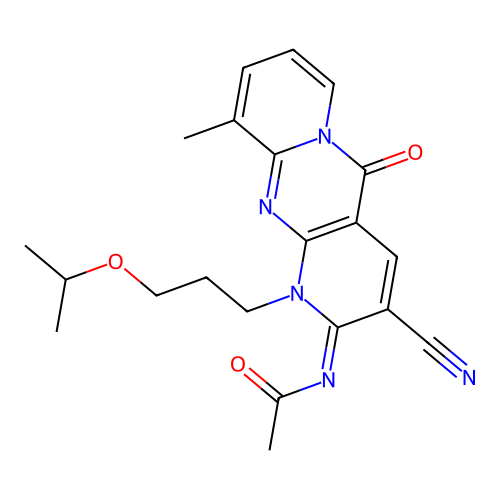 (E)-N-(3-cyano-1-(3-isopropoxypropyl)-10-methyl-5-oxo-1H-dipyrido[1,2-a:2',3'-d]pyrimidin-2(5H)-ylidene)acetamide structure