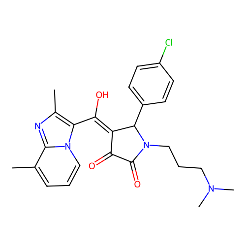 (4E)-5-(4-chlorophenyl)-1-[3-(dimethylamino)propyl]-4-[(2,8-dimethylimidazo[1,2-a]pyridin-3-yl)-hydroxymethylidene]pyrrolidine-2,3-dione structure