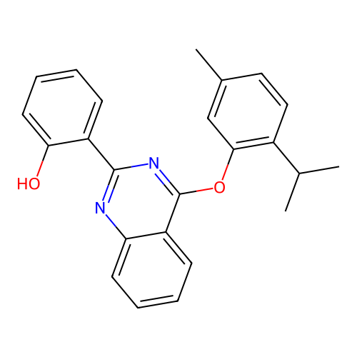 2-{4-[5-Methyl-2-(propan-2-yl)phenoxy]quinazolin-1-ium-2-yl}phenolate structure