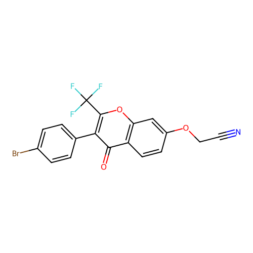 2-((3-(4-bromophenyl)-4-oxo-2-(trifluoromethyl)-4H-chromen-7-yl)oxy)acetonitrile structure
