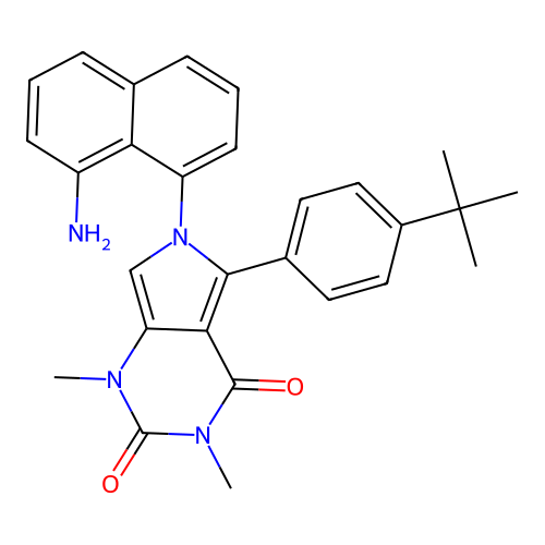 6-(8-aminonaphthalen-1-yl)-5-(4-(tert-butyl)phenyl)-1,3-dimethyl-1H-pyrrolo[3,4-d]pyrimidine-2,4(3H,6H)-dione structure