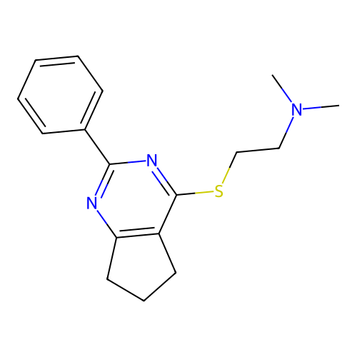 N,N-dimethyl-2-[(2-phenyl-6,7-dihydro-5H-cyclopenta[d]pyrimidin-4-yl)sulfanyl]ethanamine structure