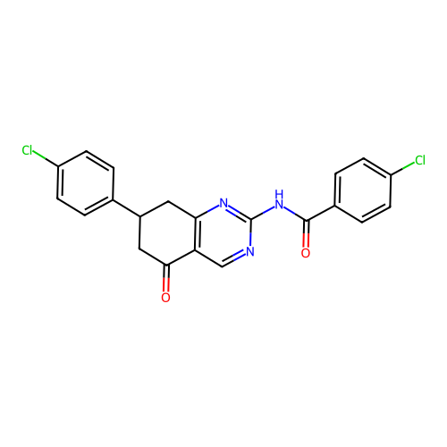 4-chloro-N-(7-(4-chlorophenyl)-5-oxo-5,6,7,8-tetrahydroquinazolin-2-yl)benzamide structure
