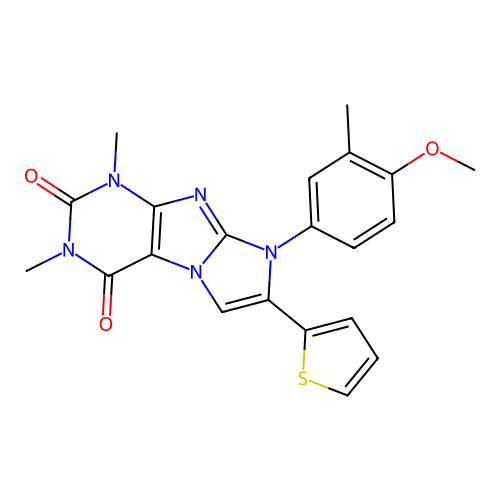 8-(4-methoxy-3-methylphenyl)-1,3-dimethyl-7-(thiophen-2-yl)-1H-imidazo[2,1-f]purine-2,4(3H,8H)-dione structure