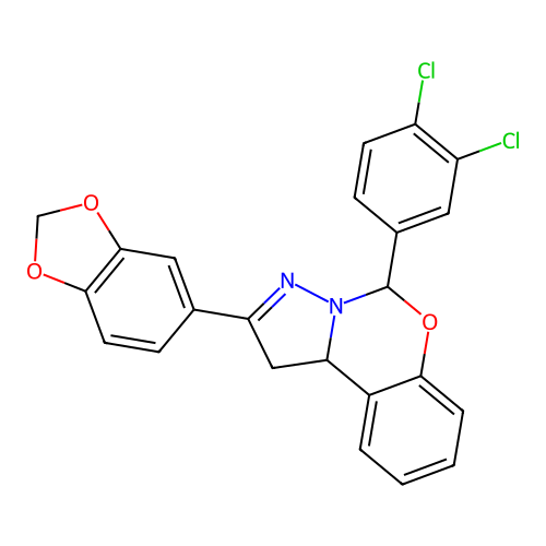 2-(1,3-benzodioxol-5-yl)-5-(3,4-dichlorophenyl)-1,10b-dihydropyrazolo[1,5-c][1,3]benzoxazine structure
