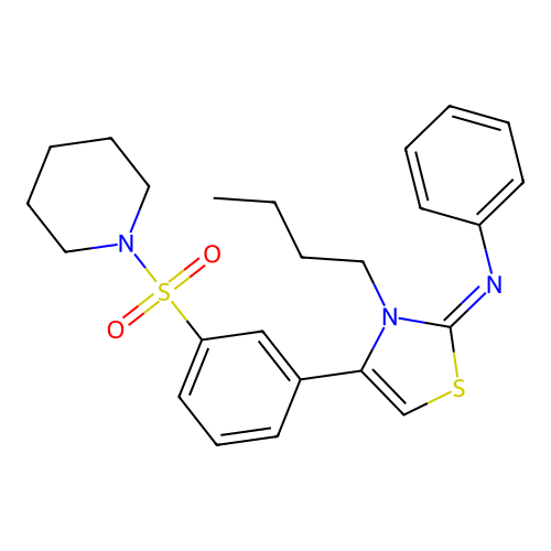 N-[(2Z)-3-butyl-4-[3-(piperidin-1-ylsulfonyl)phenyl]-1,3-thiazol-2(3H)-ylidene]aniline structure
