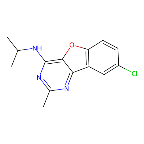 8-chloro-2-methyl-N-(propan-2-yl)[1]benzofuro[3,2-d]pyrimidin-4-amine structure