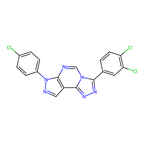 7-(3,4-dichlorophenyl)-3-(4-chlorophenyl)-6-hydropyrazolo[5,4-d]1,2,4-triazolo [4,3-e]pyrimidine structure
