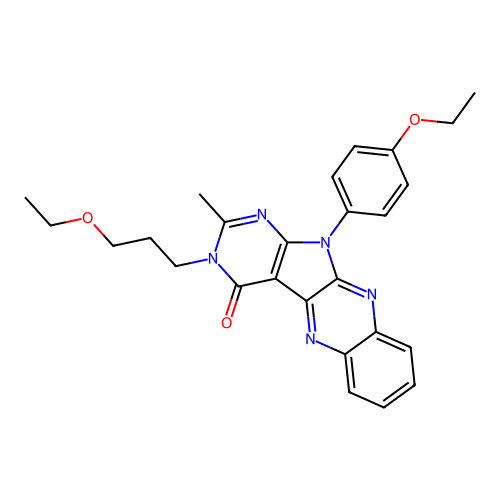 11-(4-ethoxyphenyl)-3-(3-ethoxypropyl)-2-methyl-3,11-dihydro-4H-pyrimido[5',4':4,5]pyrrolo[2,3-b]quinoxalin-4-one structure