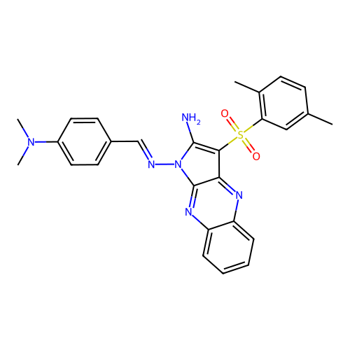 (E)-N1-(4-(dimethylamino)benzylidene)-3-((2,5-dimethylphenyl)sulfonyl)-1H-pyrrolo[2,3-b]quinoxaline-1,2-diamine structure