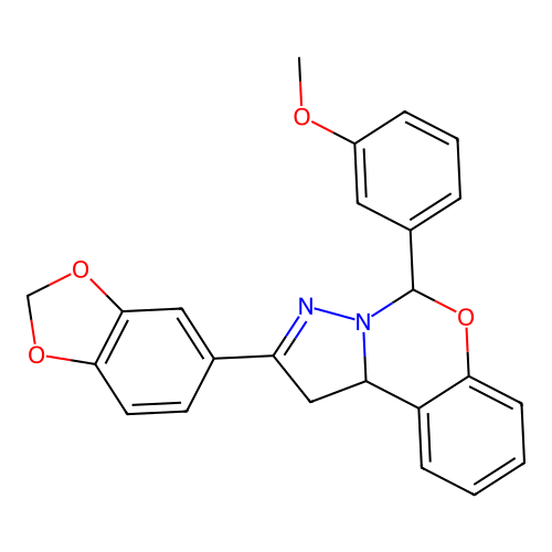 2-(1,3-benzodioxol-5-yl)-5-(3-methoxyphenyl)-1,10b-dihydropyrazolo[1,5-c][1,3]benzoxazine structure