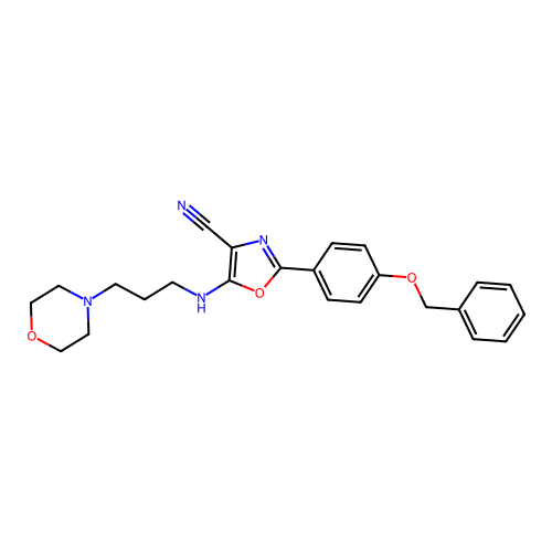 2-(4-(benzyloxy)phenyl)-5-((3-morpholinopropyl)amino)oxazole-4-carbonitrile structure