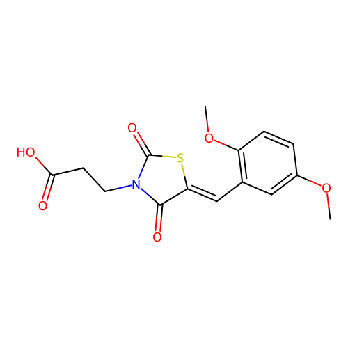 3-{5-[(2,5-dimethoxyphenyl)methylene]-2,4-dioxo-1,3-thiazolidin-3-yl}propanoic acid structure