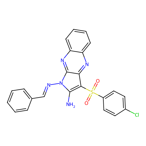 (E)-N1-benzylidene-3-((4-chlorophenyl)sulfonyl)-1H-pyrrolo[2,3-b]quinoxaline-1,2-diamine structure