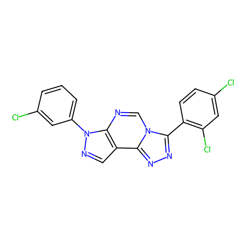 7-(3-chlorophenyl)-3-(2,4-dichlorophenyl)-7H-pyrazolo[4,3-e][1,2,4]triazolo[4,3-c]pyrimidine structure