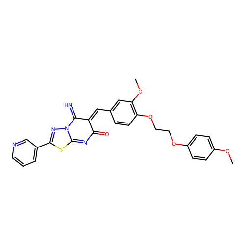 (6Z)-5-imino-6-[[3-methoxy-4-[2-(4-methoxyphenoxy)ethoxy]phenyl]methylidene]-2-pyridin-3-yl-[1,3,4]thiadiazolo[3,2-a]pyrimidin-7-one structure
