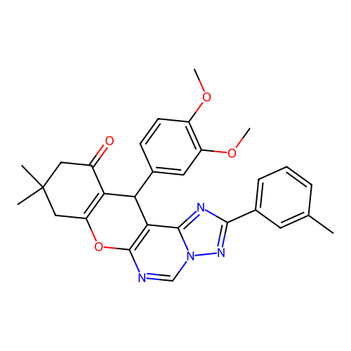 12-(3,4-dimethoxyphenyl)-9,9-dimethyl-2-(3-methylphenyl)-8,9,10,12-tetrahydro-11H-chromeno[3,2-e][1,2,4]triazolo[1,5-c]pyrimidin-11-one structure