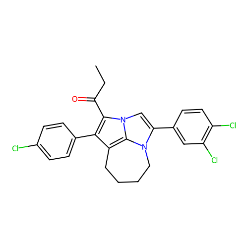1-(1-(4-chlorophenyl)-4-(3,4-dichlorophenyl)-5,6,7,8-tetrahydro-2a,4a-diazacyclopenta[cd]azulen-2-yl)propan-1-one structure