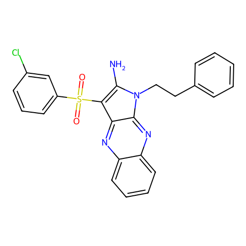 3-(3-chlorophenyl)sulfonyl-1-phenethylpyrrolo[3,2-b]quinoxalin-2-amine structure