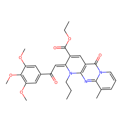 (Z)-ethyl 10-methyl-5-oxo-2-(2-oxo-2-(3,4,5-trimethoxyphenyl)ethylidene)-1-propyl-2,5-dihydro-1H-dipyrido[1,2-a:2',3'-d]pyrimidine-3-carboxylate structure