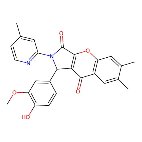 1-(4-hydroxy-3-methoxyphenyl)-6,7-dimethyl-2-(4-methylpyridin-2-yl)-1,2-dihydrochromeno[2,3-c]pyrrole-3,9-dione structure
