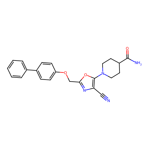 1-{2-[(Biphenyl-4-yloxy)methyl]-4-cyano-1,3-oxazol-5-yl}piperidine-4-carboxamide structure