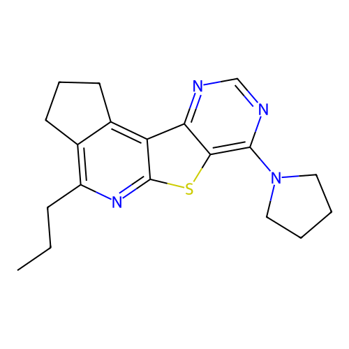 4-propyl-7-(pyrrolidin-1-yl)-2,3-dihydro-1H-cyclopenta[4',5']pyrido[3',2':4,5]thieno[3,2-d]pyrimidine structure