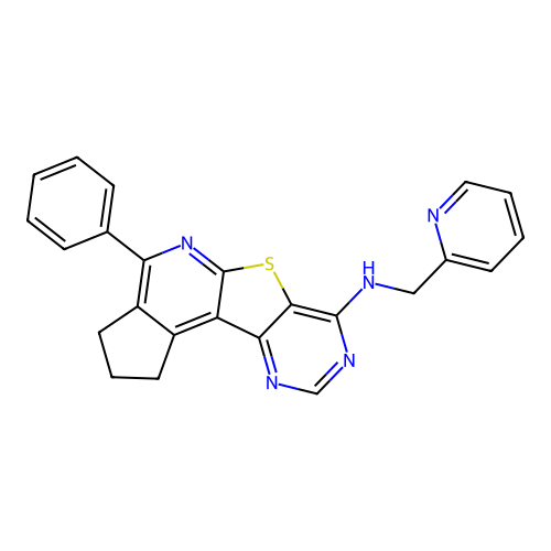 4-phenyl-N-(pyridin-2-ylmethyl)-2,3-dihydro-1H-cyclopenta[4',5']pyrido[3',2':4,5]thieno[3,2-d]pyrimidin-7-amine structure