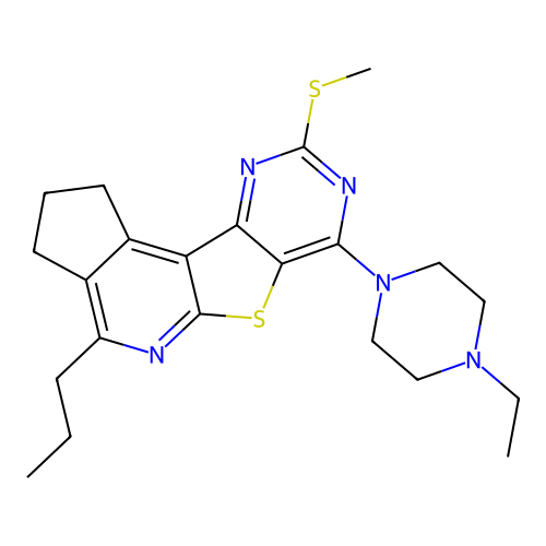 7-(4-ethylpiperazin-1-yl)-9-(methylsulfanyl)-4-propyl-2,3-dihydro-1H-cyclopenta[4',5']pyrido[3',2':4,5]thieno[3,2-d]pyrimidine structure