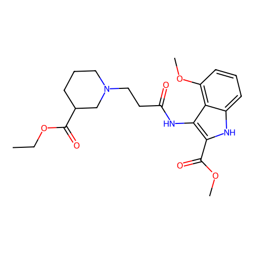 Methyl 3-[3-(3-ethoxycarbonyl-1-piperidyl)propanoylamino]-4-methoxy-1H-indole-2-carboxylate structure