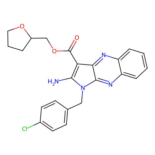 oxolan-2-ylmethyl 2-amino-1-[(4-chlorophenyl)methyl]pyrrolo[3,2-b]quinoxaline-3-carboxylate structure