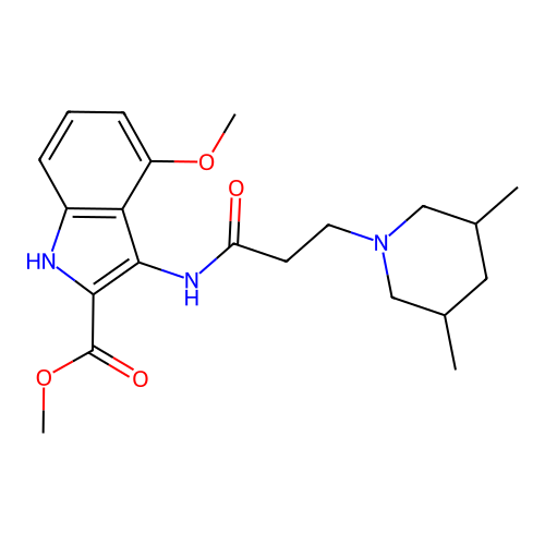 methyl 3-(3-(3,5-dimethylpiperidin-1-yl)propanamido)-4-methoxy-1H-indole-2-carboxylate structure