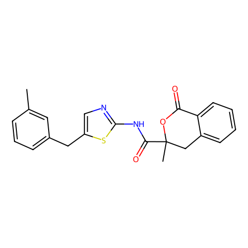 3-methyl-N-(5-(3-methylbenzyl)thiazol-2-yl)-1-oxoisochroman-3-carboxamide structure
